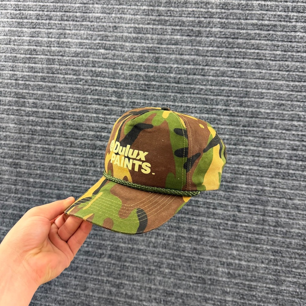 Vintage 90s San Sun Dulux Paints Trucker Hat Mens OSFA Duck Camo Rope Snapback